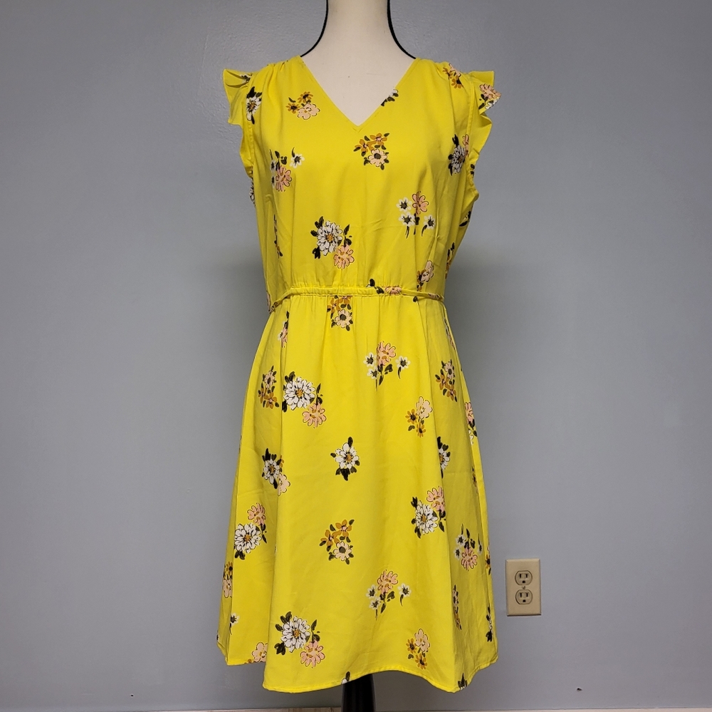 LOFT sleeveless dress, yellow, size petite medium